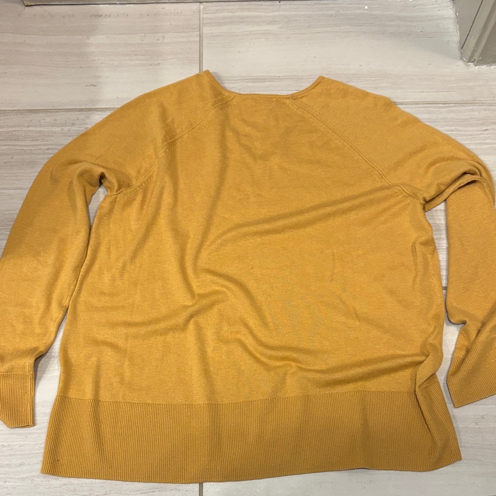 *sold* JJill Silk and Cotton Mustard V-Neck Sweater - Picture 5 of 6